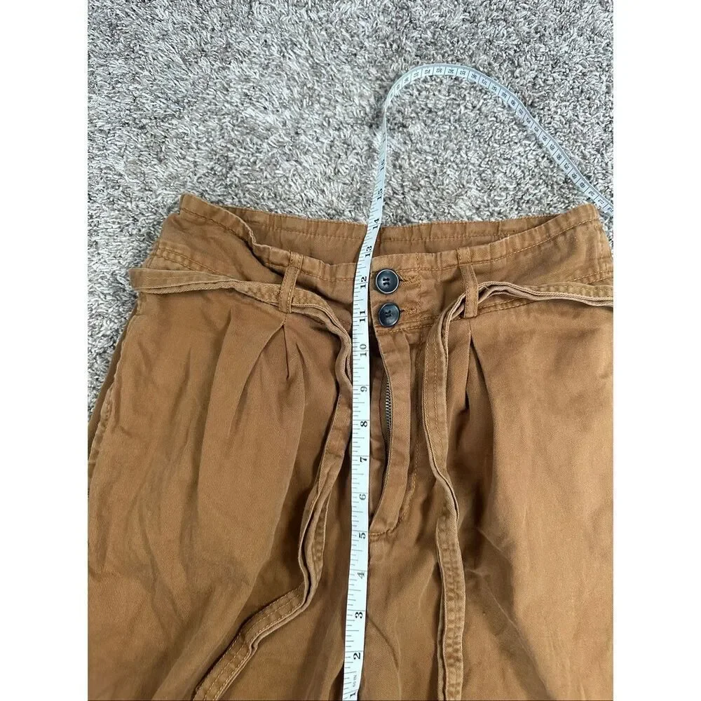 Free People Paper Bag Slouchy Belted Brown Pants Women's 4 Indie Boho Cotton